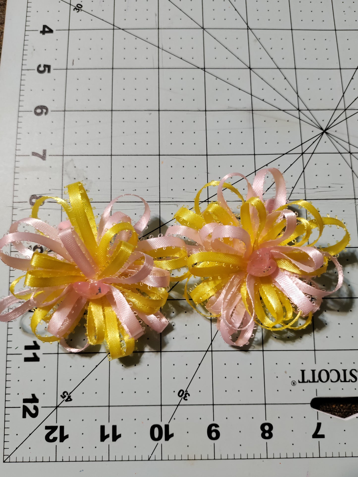 Yellow and Pink Pom Pom Hair Bow